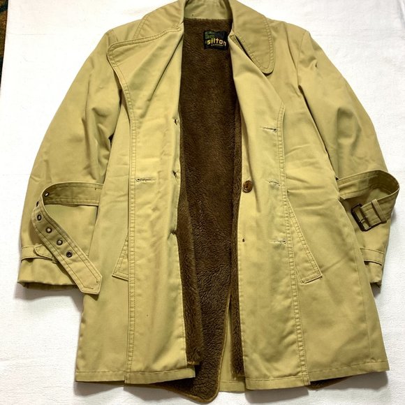 Vintage Silton California Canvas Sherpa Lined Belted Jacket Over Mens Size M tan - Picture 9 of 14